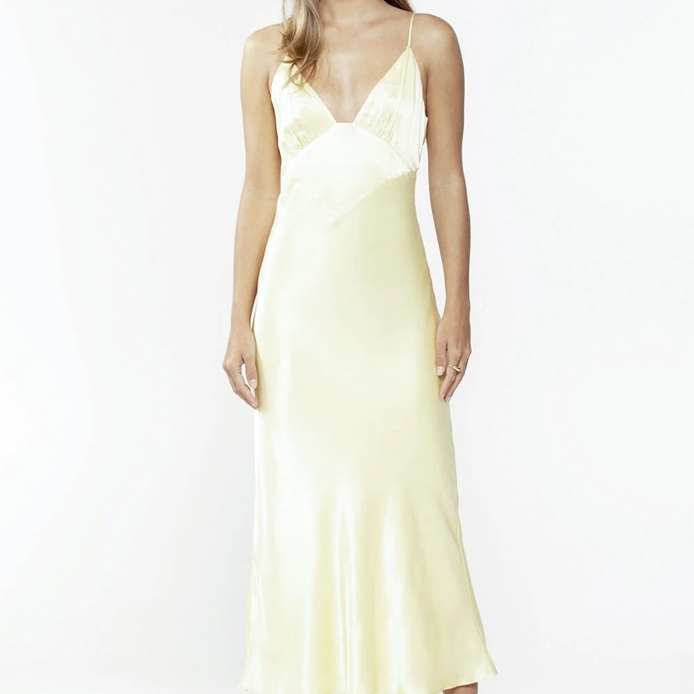 Bardot Capri Satin Slip Maxi Dress in Canary Yellow Size 4